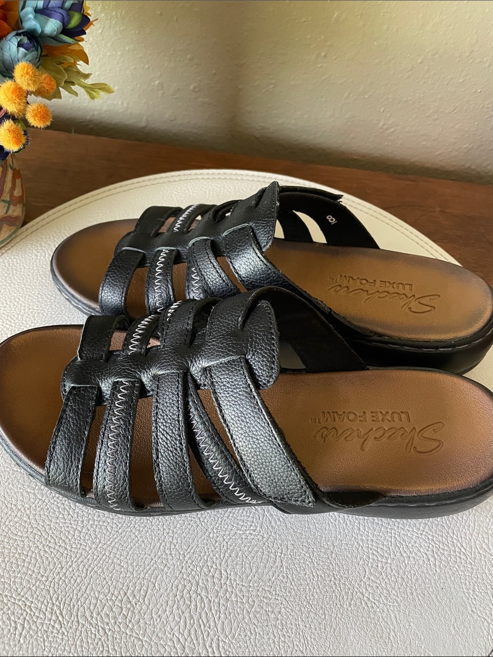 Skechers Luxe Foam Slip on Sandals Very Good Used Condition - Picture 8 of 12